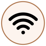 Wi‑Fi signal icon inside a beige circle with a brown border indicating wireless connectivity