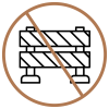 No entry sign over stacked striped barriers, indicating a roadwork zone or restricted access.