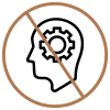 Head outline with a gear inside, crossed out by a diagonal line—no thinking.